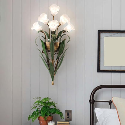Vintage Flower Shape Wall Sconce, White Frosted Glass Shade Wall Light, Elegant Bedside Wall Lamp for Entrance, Bedroom, Hallway