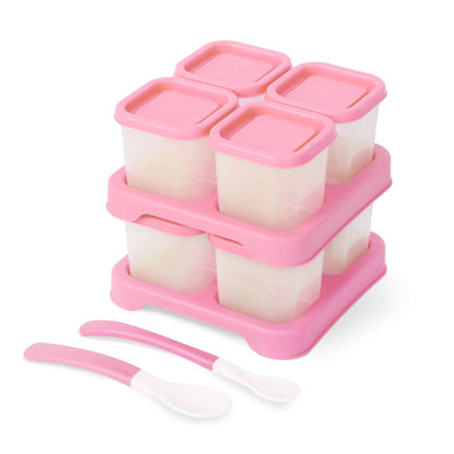 Matyz 8-Pack Baby Food Storage Containers Freezer Safe BPA Free (Pink, 4 OZ Each) - Solid Food Storage Containers Baby Stackable Baby Food Containers with Lids - Baby Food Freezer Storage Tray 4 Oz