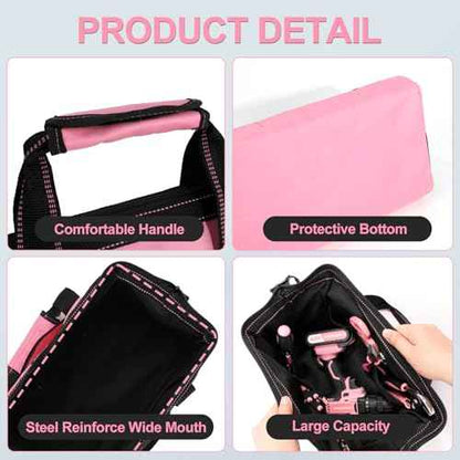 COMOWARE 13-Inch Tool Bag, Pink Soft Storage Bags with Inside Pockets, Wide Mouth Pink Tool Tote Bag