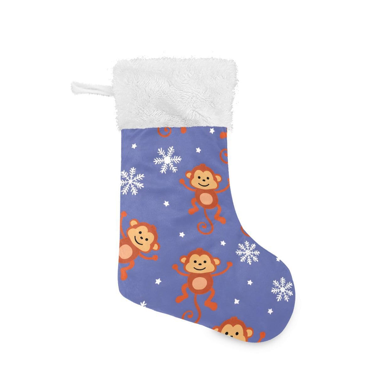 Christmas Stockings, 18 inches Burlap with Plush Faux Fur Cuff Stockings Symbol of A Monkey Family Holiday Xmas Party Decorations