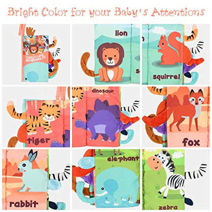 Vicloon Soft Cloth Books 0-6 Months, High Contrast Sensory Baby Toys - Tummy Time, Bath, Crinkle, Squeaky, Washable, Chewable, Non-Toxic, Early Educational