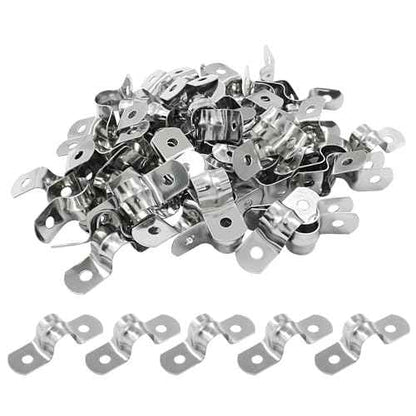 Hordion 50Pcs 3/8" Two Hole Strap U Bracket, M10 Rigid Pipe Strap Stainless Steel Conduit Clamp for Fixing Pipe