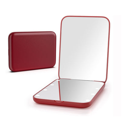 Kintion Pocket Mirror, 1X/3X Magnification LED Compact Travel Makeup Mirror with Light for Purse, 2-Sided, Portable, Folding, Handheld, Small Lighted Mirror for Gift, Pink