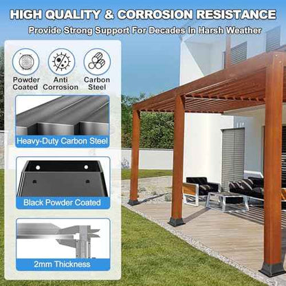 4x4 Post Base 10Pcs-Inner Size 3.6x3.6-Heavy Duty Metal Post Brackets-Deck Post Anchors-Solid Steel-Powder Coated-Wood Post Holder for Porch Handrail Railing Pergola Fence Pavilion-Support Deck Base