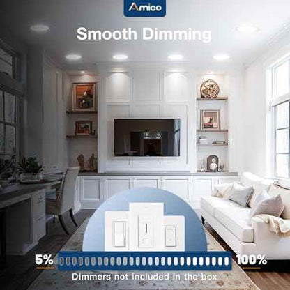 Amico 4 Pack 7 Inch 5CCT Ultra-Thin LED Canless Recessed Ceiling Light with Junction Box, 2700K/3000K/3500K/4000K/5000K Selectable, 15W=100W, 1300LM High Brightness, Dimmable Wafer Downlight-ETL&FCC
