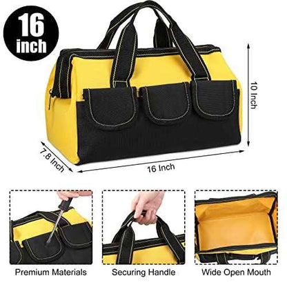 4 Pieces Tool Bag with Waterproof Strong Molded Base Multi Pockets Wide Mouth Tool Tote Multifunctional Tool Bag Large Capacity Organizer Heavy Duty Tool Storage Bag (Multicolor,16 Inch)