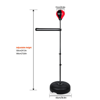 INNOLIFE Boxing Bar with Stand, Adjustable Height Freestanding Punching Bag for Adults, Boxing Training Equipment with Speed Bag for Home Gym, Stress Relief & Fitness, Black & Red