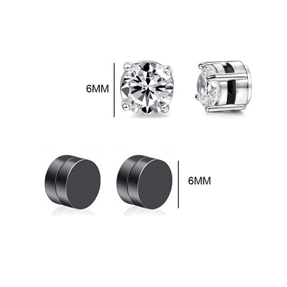LIUJZZJ 6 Pairs Stainless Steel Magnetic Earrings for Men Women Girls Magnetic Stud Earrings Clips Tunnel Ear Clips Without Ear Hole Non Piercing Earrings Set Black Silver Tone, Stainless Steel