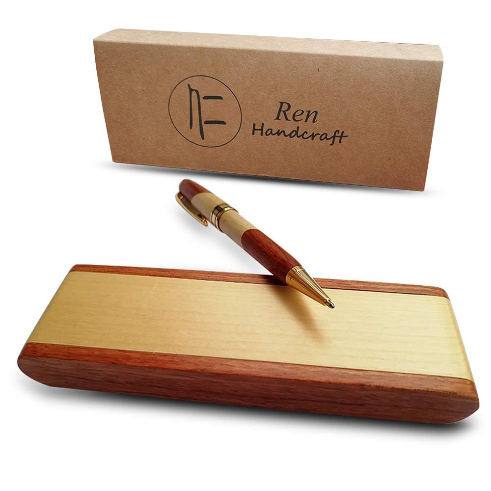 Renawe Luxury Wooden Ballpoint Pen Gift Set with Business Pen Case Display, Nice Writing Pen with Box and Gel Ink Refills Fancy Business Wood Pens Stand for Men Women Designer Cool Executive Pen