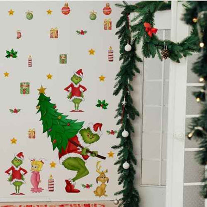 33.85 x 33.18 Inch Christmas Wall Decals Christmas Tree Wall Stickers Removable Christmas Window Decal Sticker Decor for Holiday Living Room Bedroom Decorations