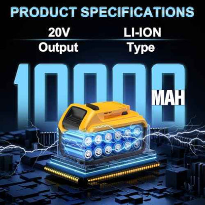 2PCS 10000mAh Replacement for DeWalt 20V Max Battery ? Compatible with DCB200, DCB201, DCB204, DCB205, DCB206, DCB207 ? High-Capacity Lithium-Ion Battery for DeWalt 20V Cordless Power Tools & Chargers
