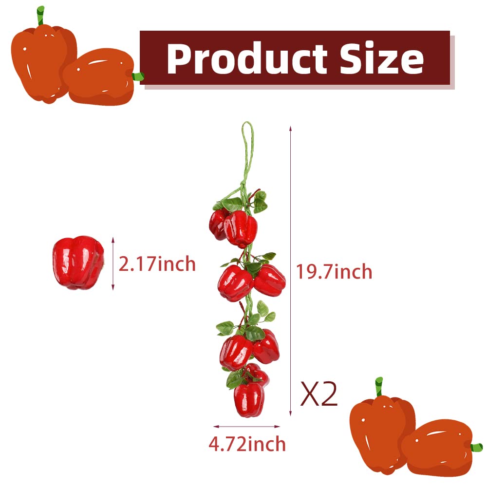 VIOCIWUO Artificial Hanging Bell Pepper String 2Pcs, Simulated Lifelike Hot Chili Vegetable Fruit Garland Vine for Home Kitchen Fruit Shop Supermarket Farm Party Wall Decoration