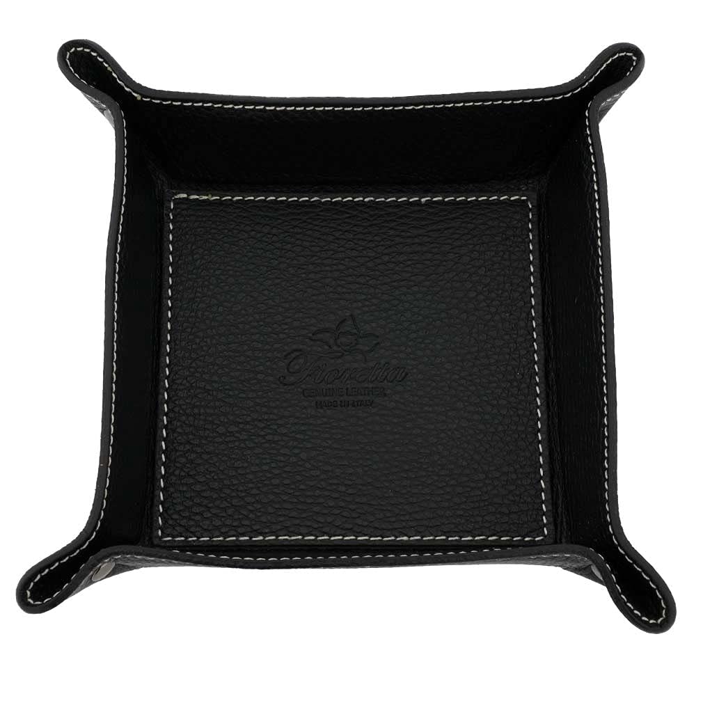 Fioretta Italian Leather Organizer Valet Tray - Black