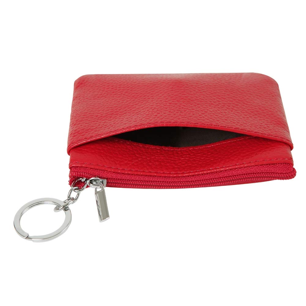 Women's Genuine Leather Coin Purse Mini Pouch Change Wallet with Keychain,red