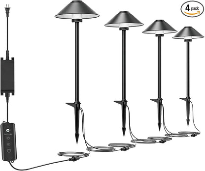 Banord Outdoor Landscape Path Lights, 4 Pack LED Pathway Lights, Low Voltage Garden Lighting Wired with IP65 Waterproof for Walkway Yard Garden