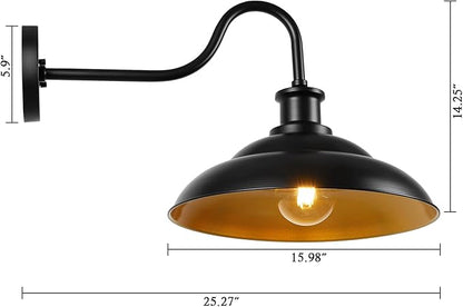 Outdoor Gooseneck Barn Light Fixture, 16 Inch Dome Large Wall Sconce Farmhouse Exterior Wall Mount Light for House Garage Patio Doorway