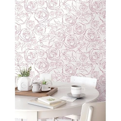 Safiyya 118'' ¡¿ 17.3'' Pink Floral Wallpaper Peel and Stick Pink and White Rose Contact Paper Removable Wall Paper Boho Wallpaper for Bedroom