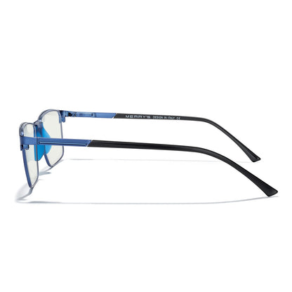 MERRY'S Fashion Blue Light Blocking Glasses - Reading Glasses Metal Frame Spring Hinge Readers for Men Eyeglasses (Blue-52MM, 2.50)