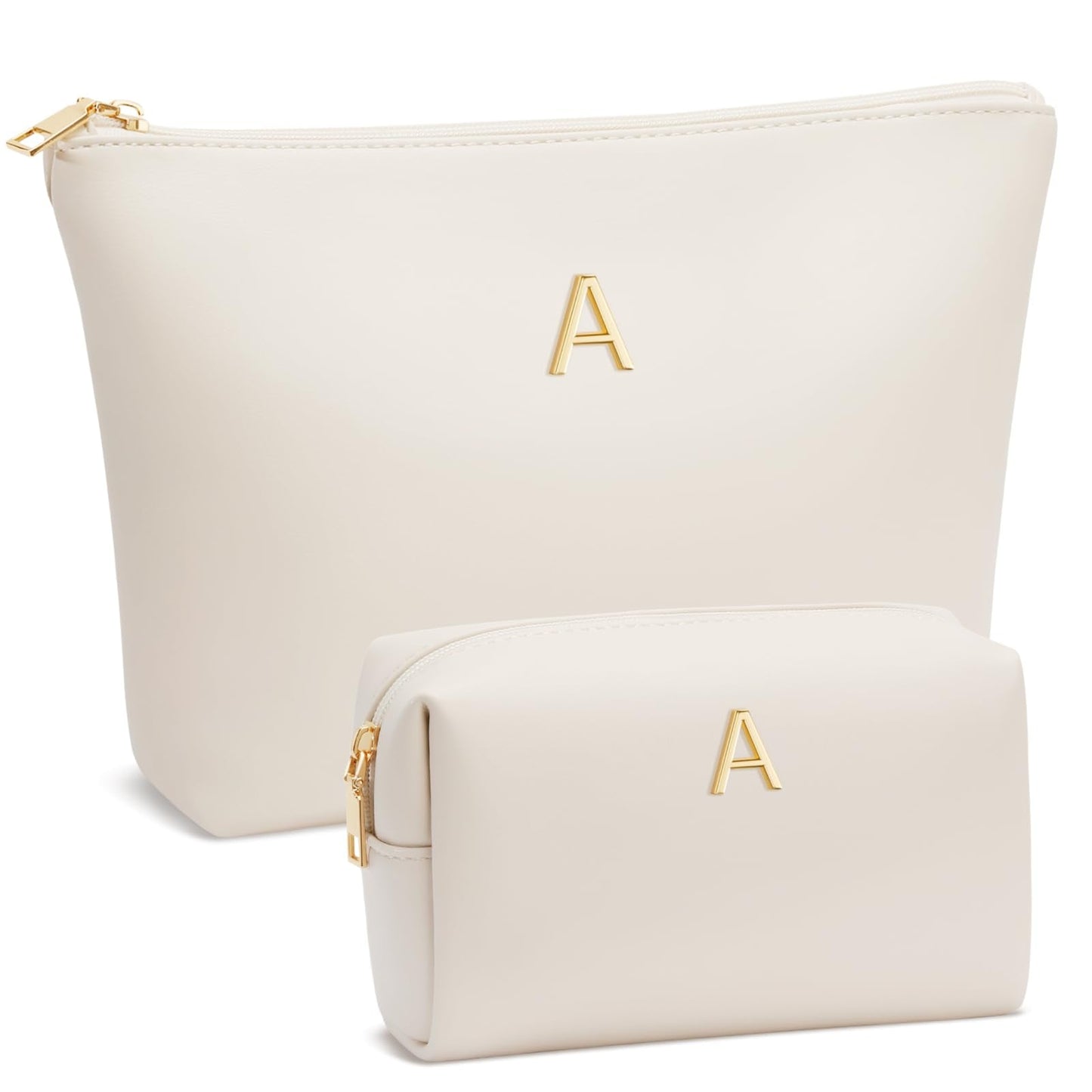 CLOUDWINGS Graduation Gifts | Initial Makeup Bag for Women Personalized Gifts for Bridesmaid Teachers Friend Female College Cosmetic Travel Toiletry Bag(Beige,A)