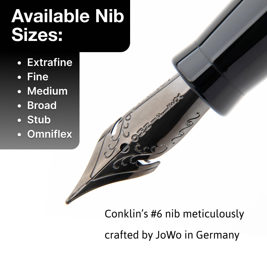 Conklin Mark Twain Crescent Filler Fountain Pen - Black Chase with 18 Karat Rose Gold Trim - Flex Nib
