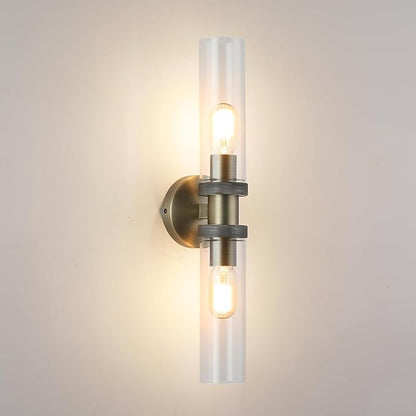 2 Light Bathroom Vanity Light Brushed Bronze, Bathroom Light Fixtures Side Mirror,Hallway Vanity Lights Fixtures, Modern Wall Lamp for Bedroom with Glass Shade