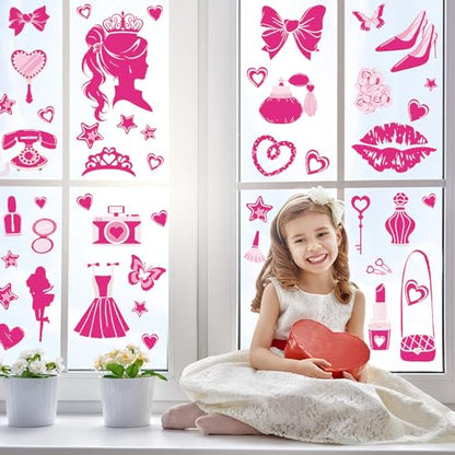 64PCS Pink Princess Stickers - Bedroom Wall Sticker Heart Shape Decoration Large Sticker Star Shape Sticker Gorgeous Girl Sticker for Wall Decor Fridge Decor Student Prize