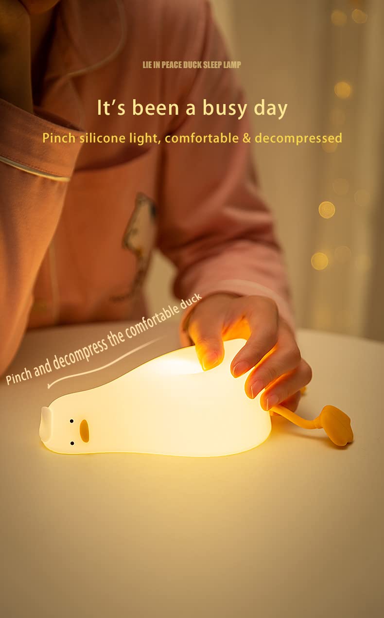 gofuch Lying Flat Duck Night Light with Timer, 3-Level Dimmable USB Rechargeable Bedside Lamp, Soothing Nursery Decor Gift for Kids, Boys, Girls, Teens