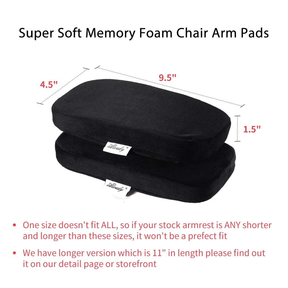 Aloudy Ergonomic Memory Foam Office Chair Armrest Pads, Comfy Gaming Chair Arm Rest Covers for Elbows and Forearms Pressure Relief(Set of 2), Stretch Fit, Black