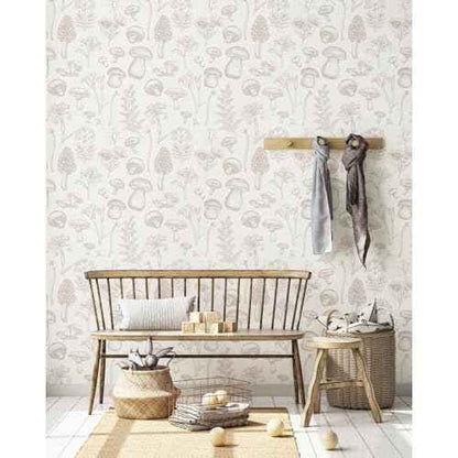 Mushroom Wallpaper, Floral Peel and Stick Wall Paper Removable Contact Paper for Bathroom Bedroom Cabinets, 17.3"¡¿78.7", Beige