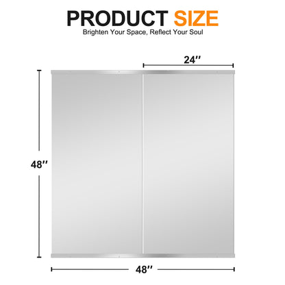 Delma Home Gym Mirror,48''x24''x2PCS Silver,Large Full Body Tempered Glass Frameless, Wall-Mounted for Gym, Yoga, Garage, Bedroom, Bathroom