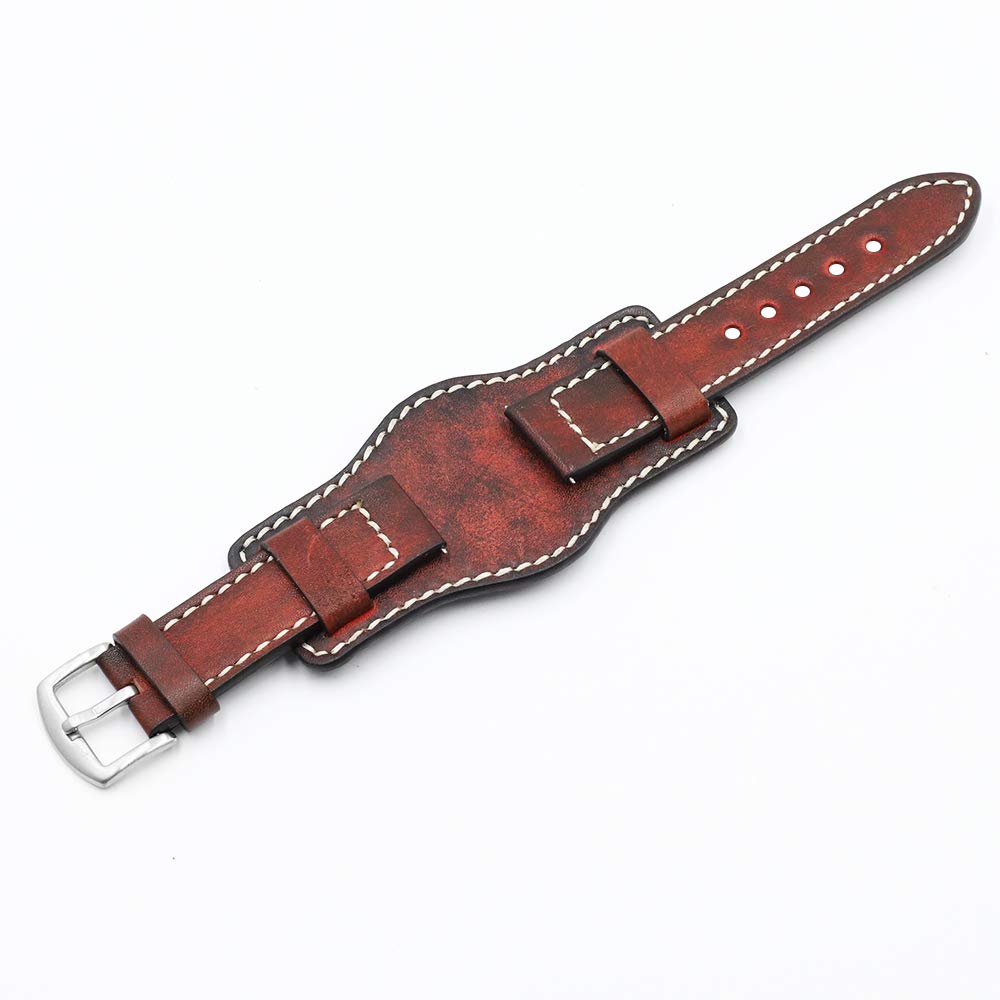 Onthelevel Leather Cuff Watch Strap 20mm 22mm 24mm Vintage Genuine Leather Watch Band with Mat for Men