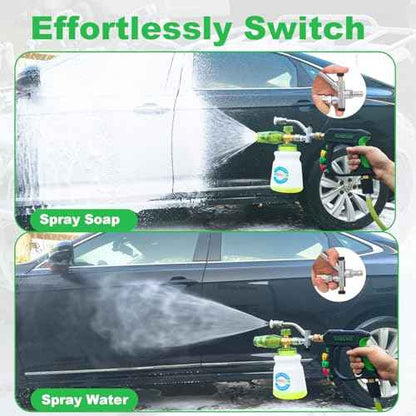 DUSICHIN Short Pressure Washer Gun Foam Cannon Nozzle Dual Connector Shift Valve, Car Wash Foam Cannon Kit 1/4 Inch Quick Connector, 5 Pressure Washer Nozzle Tips,Double Tip Attachment For Soap Cannon