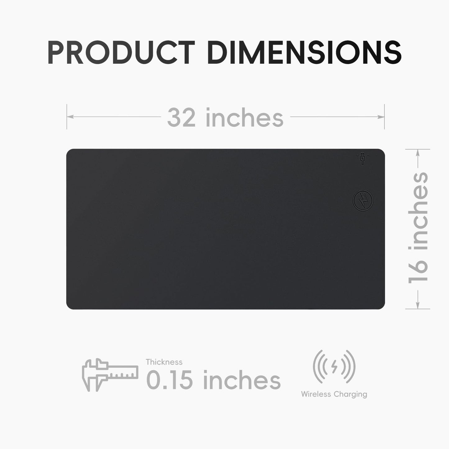 Mouse Pad with Wireless Charging, PU Leather Fast Charging Gaming Mouse Pad, Waterproof Anti-Slip Surface, Easy Clean Office Table Mat, 32L x 16W x 0.15H inches, Black(Right Side Charging Port)