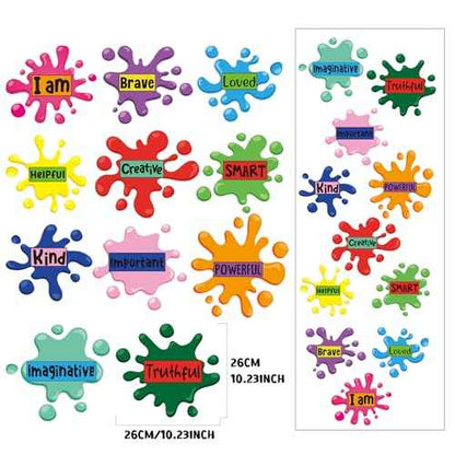 11 Sheets Inspirational Quotes Floor Decals,Ink Splatter Splotches Wallpaper Motivational Hopscotch Game Stickers Positive Saying Wall Decals for Classroom School Kindergarten Bedroom Nursery Floor