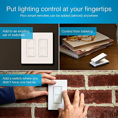 Lutron Caseta Smart Switch 3-Way Kit, with Pico Remote, Wallplate, Wall Bracket for LED Lights and Fans, 5 Amp, Neutral Required, P-PKG1WS-WH