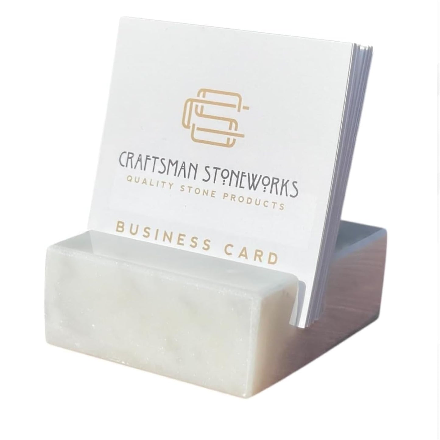 Elegant White Carrara Marble Square Business Card Holder for Desk - Stylish Card Display Stand and Organizer for Women and Men - Business Card Holder Desk made with Recycled Marble.