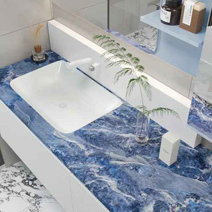 CHIHUT Marble Contact Paper Peel and Stick 12''x100'' Blue Marble Wallpaper for Countertops Waterproof Self Adhesive Countertop Contact Paper Decorative Vinyl Film for Cabinets Desk Shelf Liner