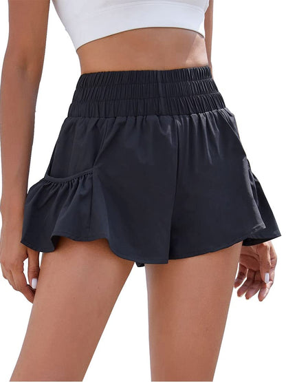 BMJL Womens High Waisted Shorts Athletic Running Shorts Workout Gym Quick Dry Flowy Shorts with Pockets(S,Black)
