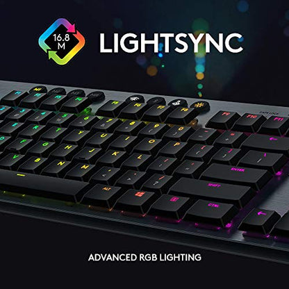 Logitech G915 Lightspeed RGB Mechanical Gaming Keyboard, Low Profile GL Clicky Key Switch, LIGHTSYNC RGB, Advanced Lightspeed Wireless and Bluetooth Support - Clicky,Black