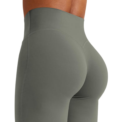 YEOREO Workout Leggings Womens No Front Seam Straight Leggings 35" High Waist Buttery Eddiy Gym Yoga Pants Gray Green XS