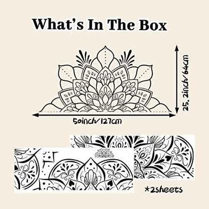 Boho Half Mandala Peel & Stick Wall Decal - Big Indian Flower Wall Sticker, Meditation Wall Art, Removable Headboard Decals for Living Room, Bedroom, Yoga Room