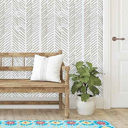 Guvana Striped Peel and Stick Wallpaper Beige White Wallpaper Striped Contact Paper 118" £ø17.7 Neutral Self Adhesive Removable Line Contact Paper for Bathroom Livingroom Covering