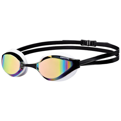 ARENA Unisex Python Racing Swim Goggles for Men and Women Anti-Fog Mirror Lens Max Comfort Dual Strap, Copper/White