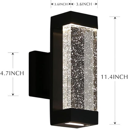 Cerdeco Modern Crystal Bubble Outdoor Wall Light, Matte Black Painted, 12 W 3000 K Warm White Up Down Light Fixture