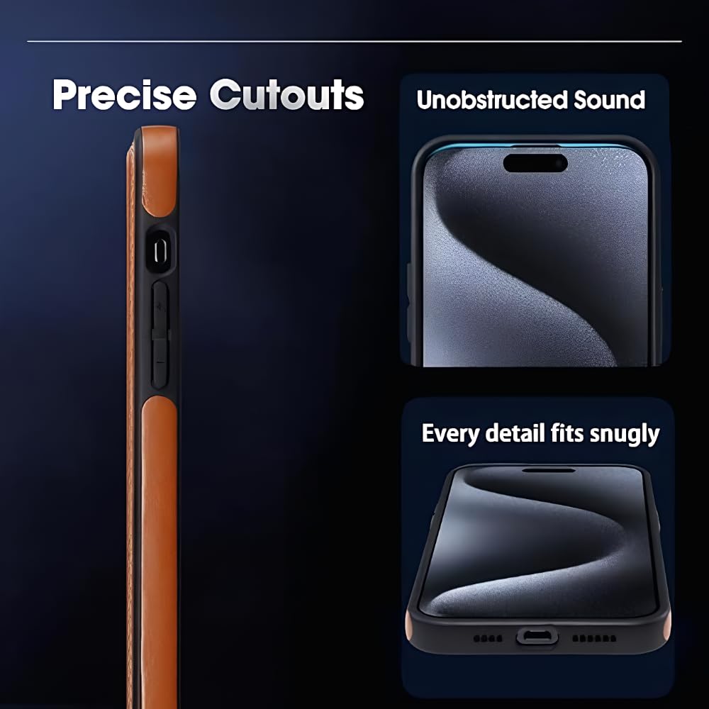 WarmWhisper Leather Material with Metal Magnetic Folding Stand,Luxury Leather Invisible Stand Phone Case Cover for iPhone 12-17 (iPhone15 Pro Max,Brown)