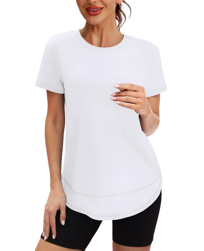 Short Sleeve Shirts for Women Workout Yoga Tops Sun Protection Clothing Summer Outfits Rash Guard Side Slit Blue XL