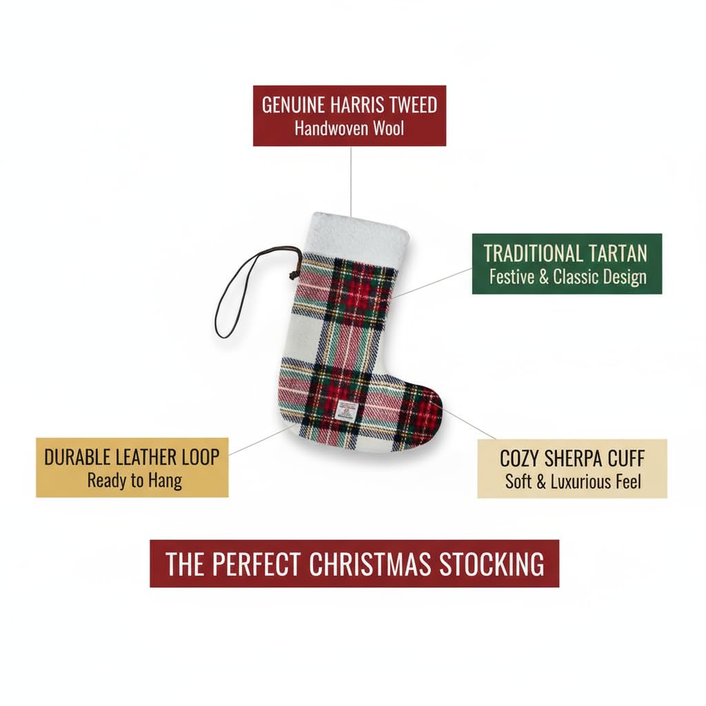 TAILORMAP Harris Tweed Wool Christmas Stocking 12 Inch, Fireplace Hanging Decoration for Holiday Party Filler (No.899)