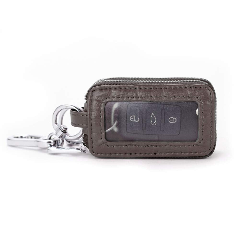 BAKUN Two-Sides Mini Genuine Leather Car Key Chain Holder Wallet Case, Key Holder Key Organizer Wallet(Brown)