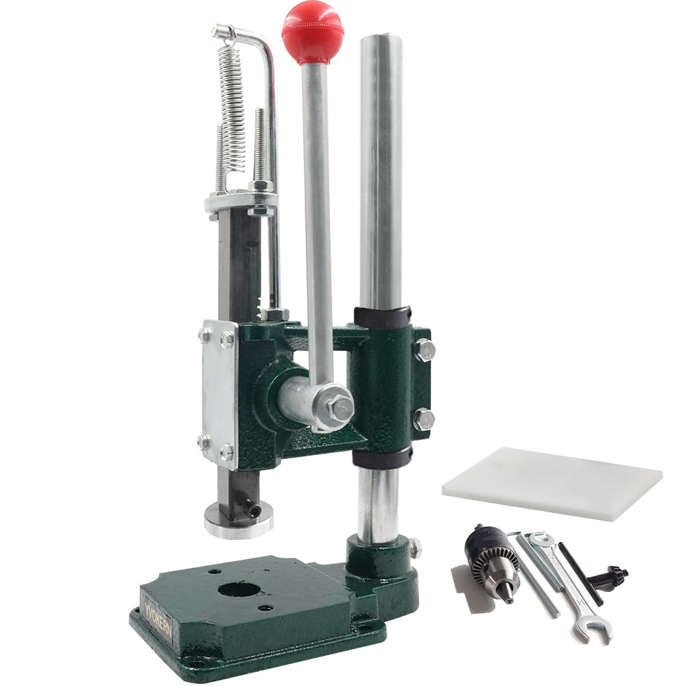 Multi-Function Hand Press and Hole Punch Machine for Stamping Leather Stitching Holes with 1.5-13MM Chuck and 4.4cm Press Plate Get Your Craft Work Slient (YVK-16S-PP-CK1)