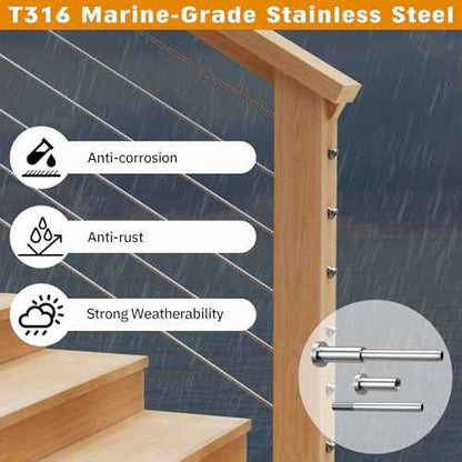 Invisible Cable Railing Kit - 50 Pack 1/8" T316 Stainless Steel Invisible Receiver Swage Stud End for 2"x2" Wood Metal Post - Deck Cable Railing Hardware